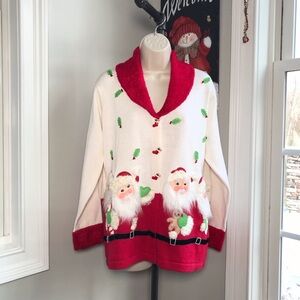Vintage Storybook Knits Santa Christmas Cardigan Sweater - Women’s Medium Large